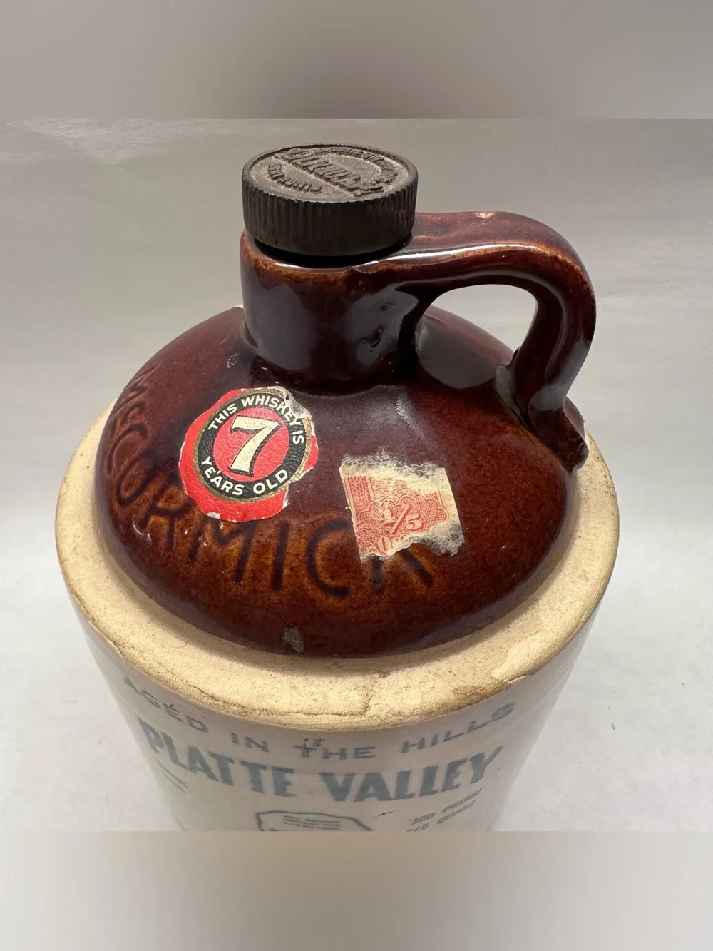 1953 McCormick Platte Valley Straight Corn Whiskey Jug 11-D16 4/5 Quart Empty